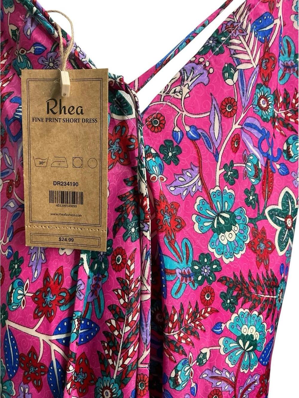 Rhea Pink Floral Halter Dress S NWT Tie Back Boho Summer Short Dress Womens A27 - Picture 4 of 5